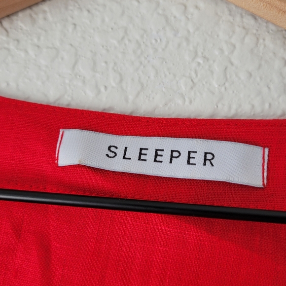 Sleeper red 100% linen brigitte midi dress, small - Picture 5 of 7